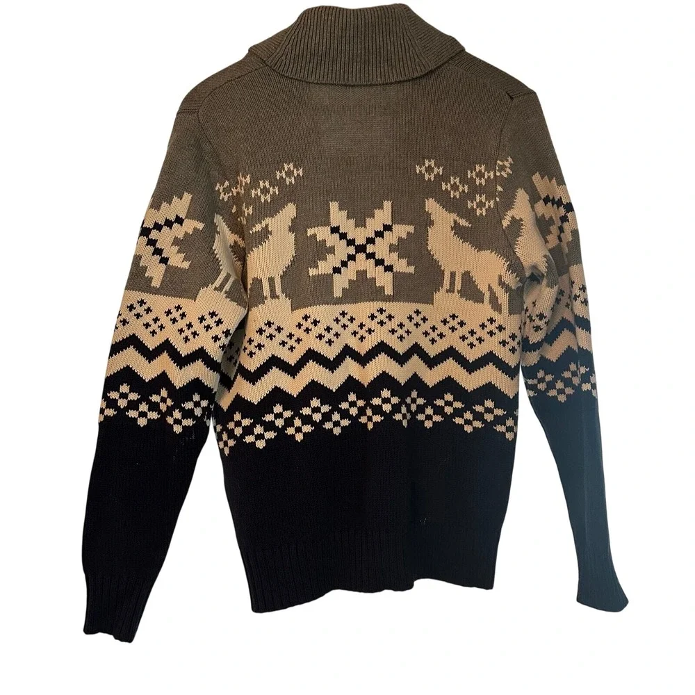 Merona Fair Isle cardigan sweater men's Size‎ M gray blue shawl collar